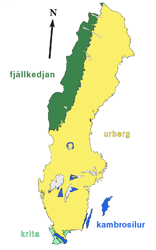 Frenklad karta ver Sveriges berggrund.